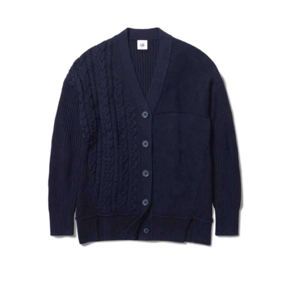 Cabi Spring 24 Textbook Dark Navy Cable Knit Sweater NWT Size Large Academia